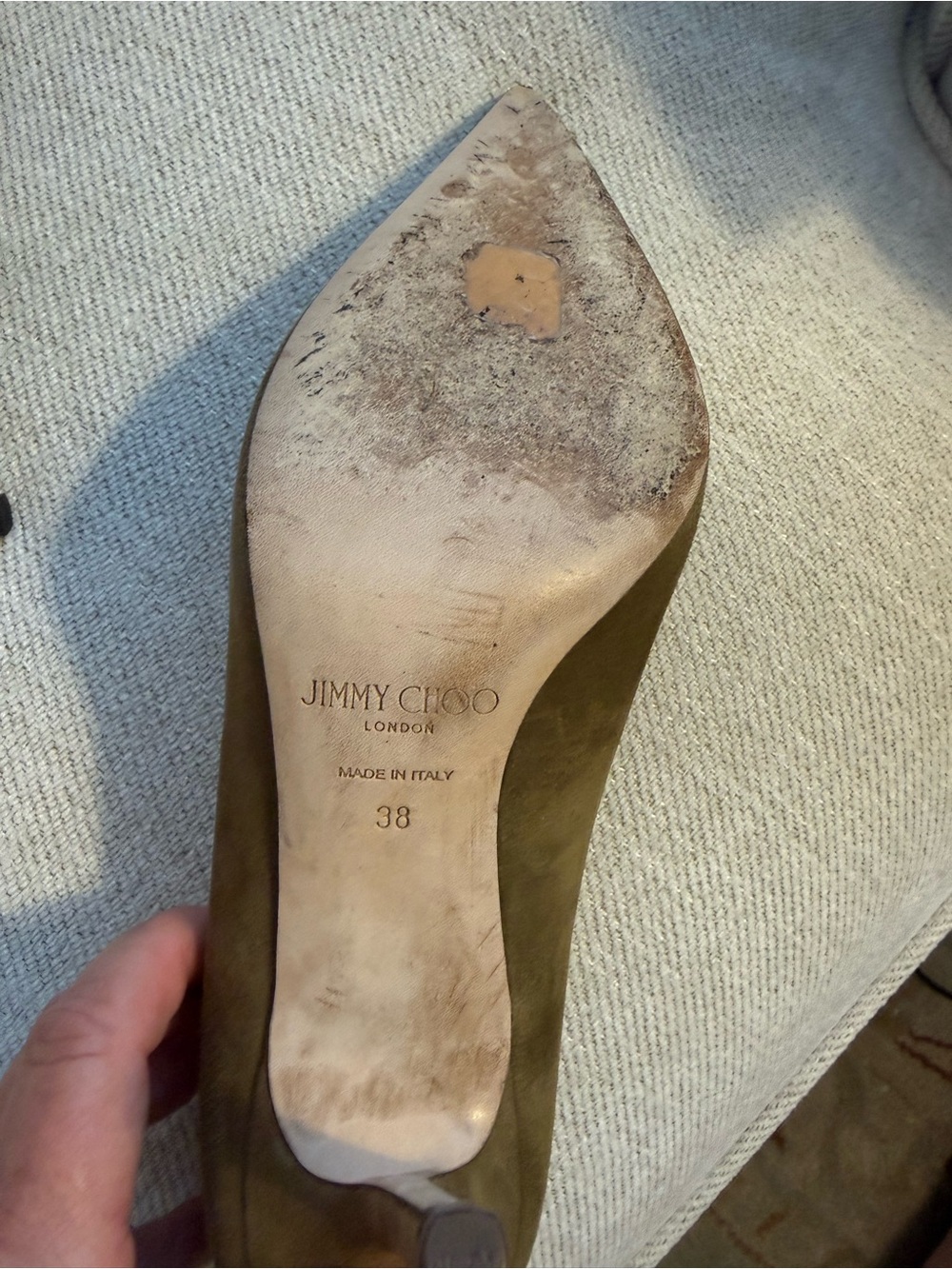 Jimmy Choo Olive Green Suede Pointed-Toe Stiletto Pumps - Picture 7 of 7